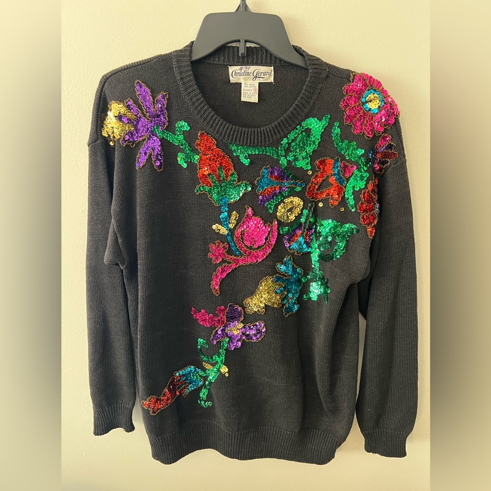 24hr SALE 🔥 Vintage Colorful Floral Sequin Embellished Sweater